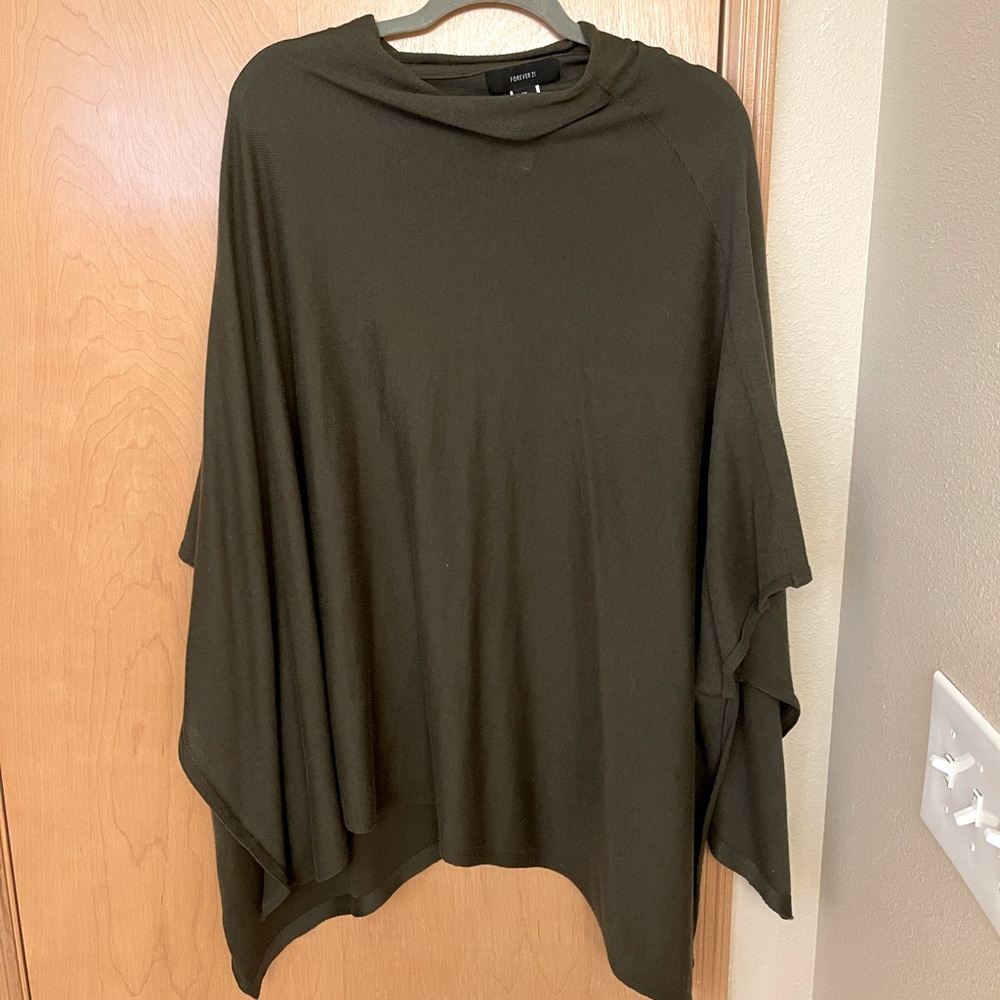 F21 Olive Green Knit Poncho Pullover